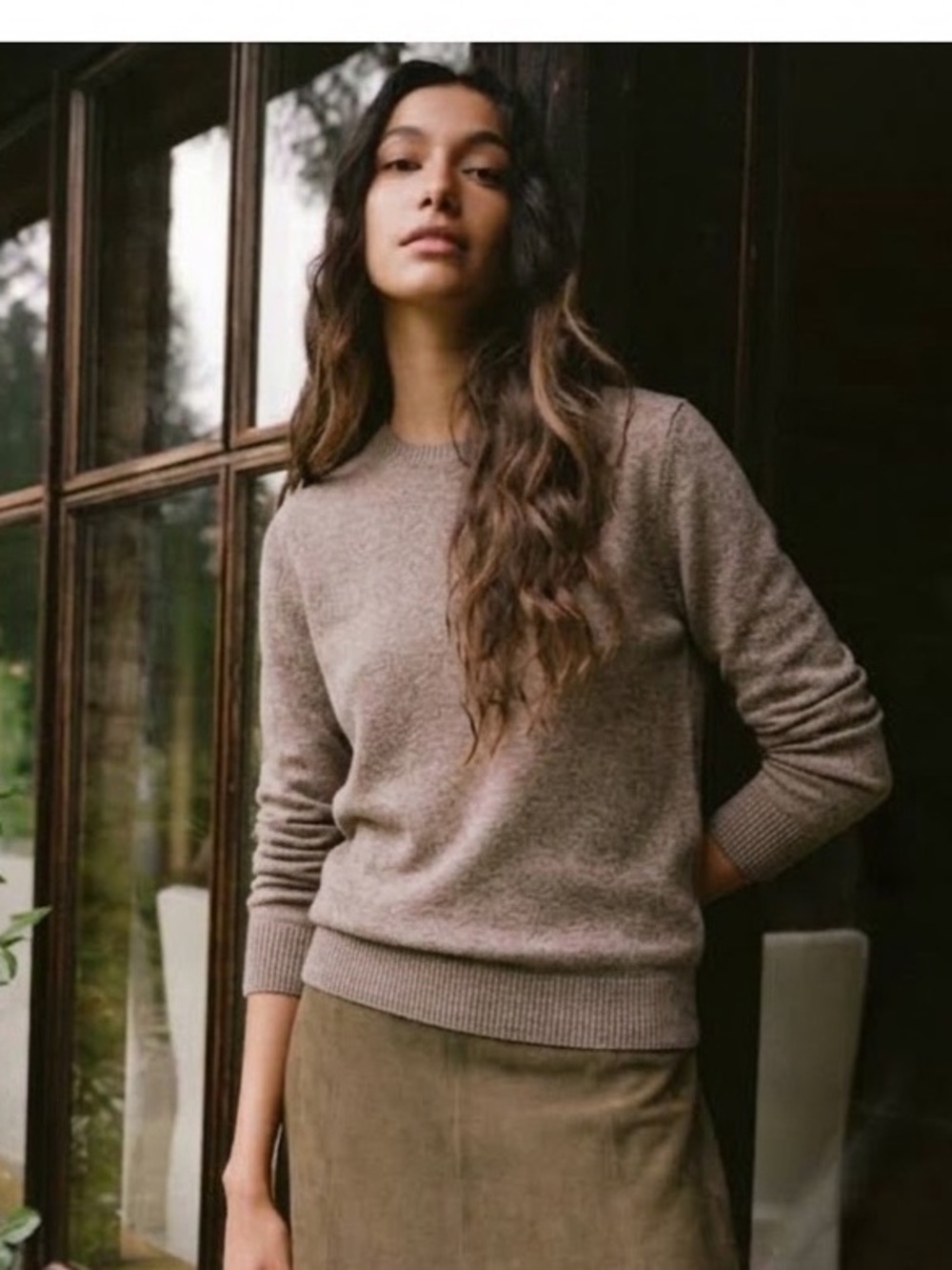 Jenni Kayne like merino wool sweater in taupe